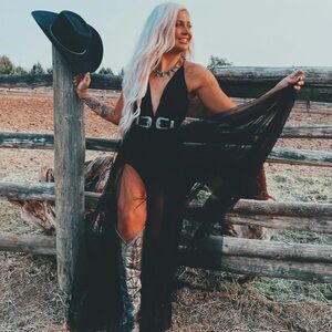 Gorgeous long black dress.